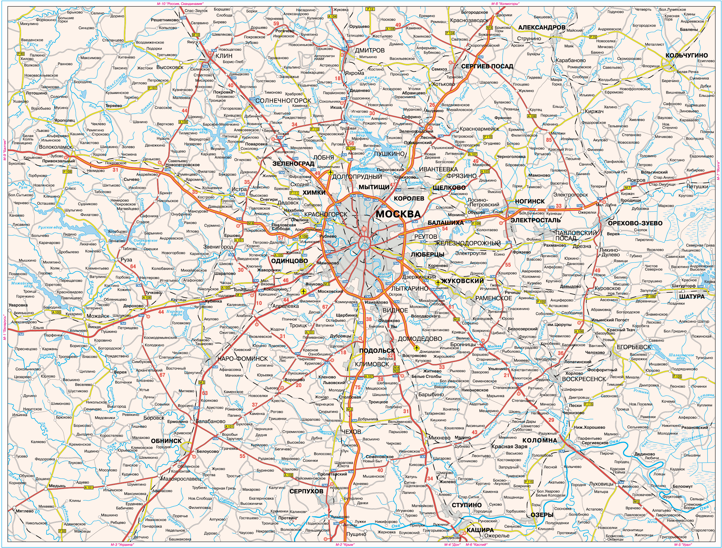 Московская обл подробная карта автодорог