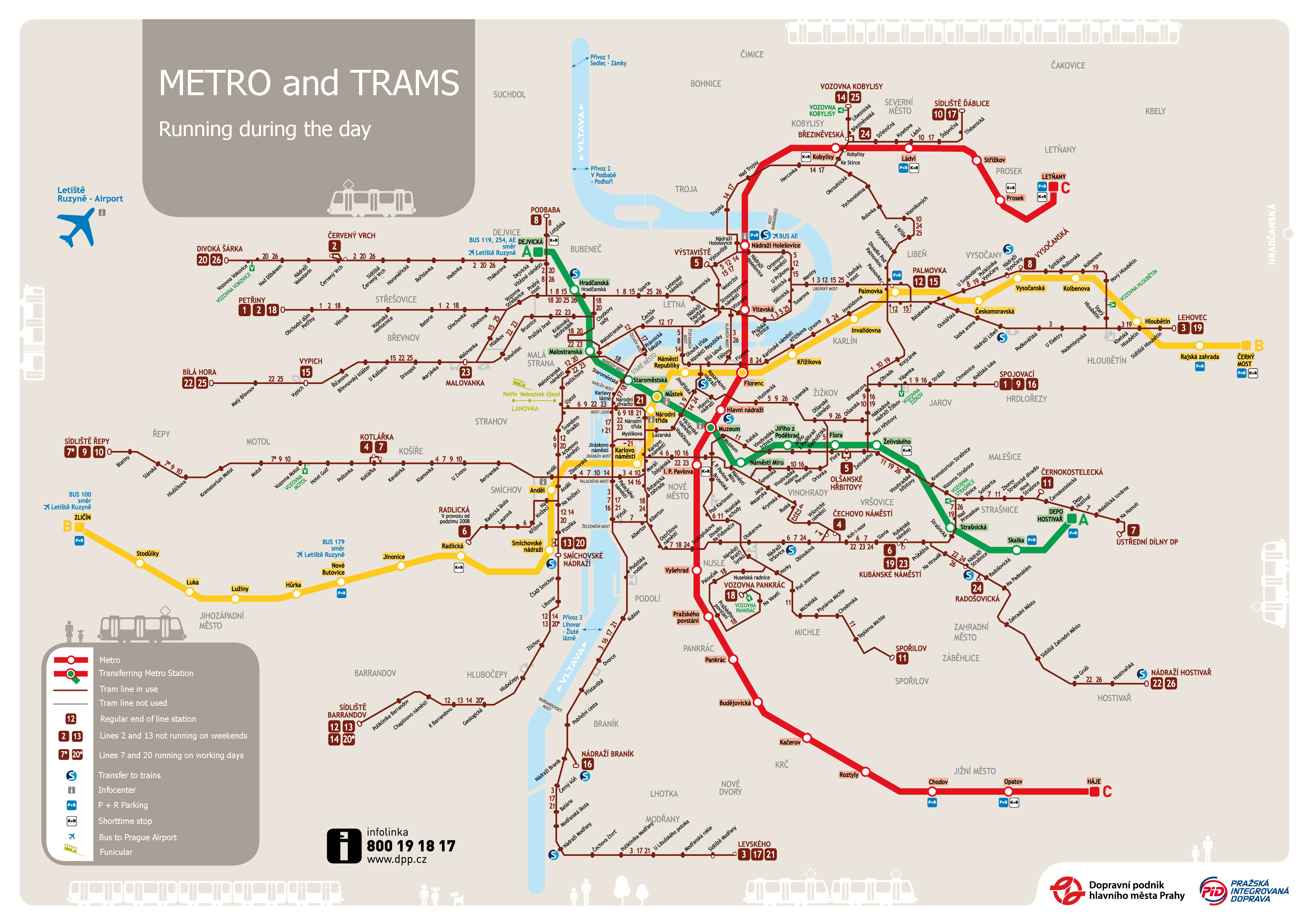 Карта пражского метро и трамвая.