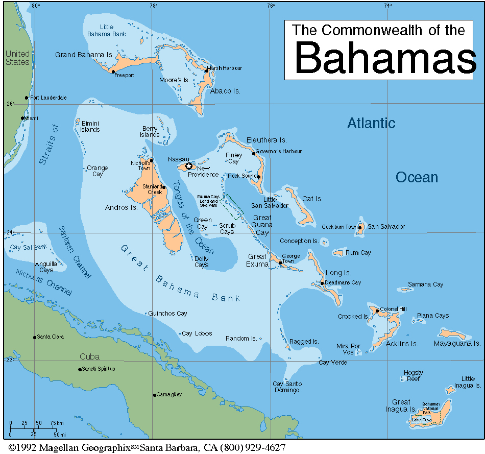 Подробная карта Багам.