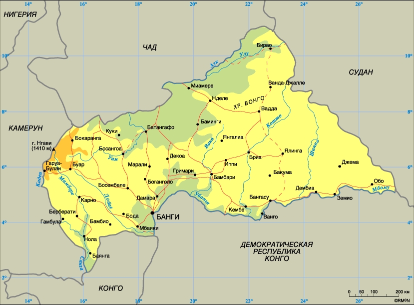 Карта центральной африканской республики