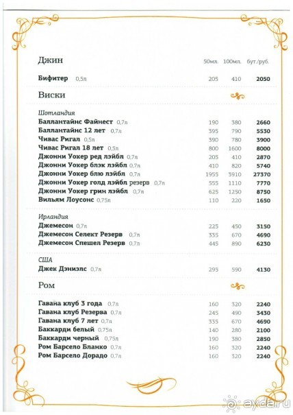 барная карта