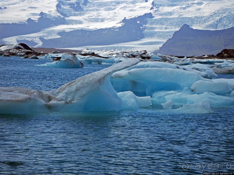 По лагуне причудливо-тающих льдов на плавающем авто-корабле