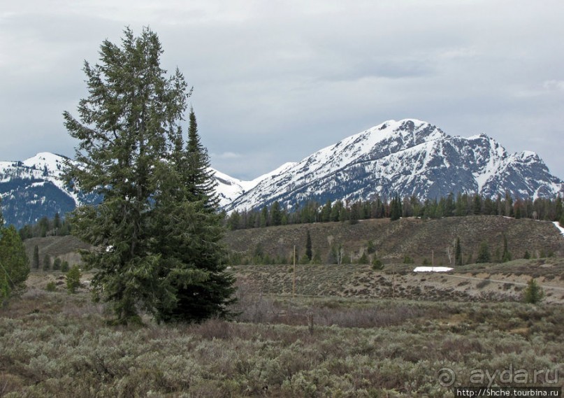 Гора Grand Teton и озеро Taggart, по нац.парку на авто