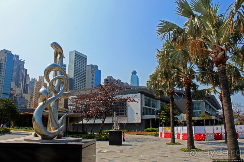 Приятный парк на набережной гавани Гонконга