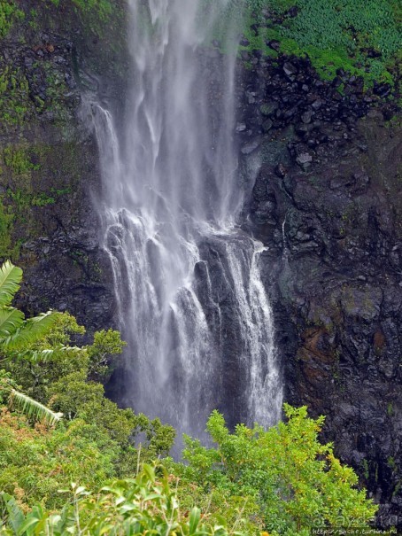 Стометровый водопад среди пышной растительности