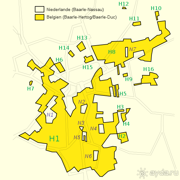 Граница-паззл между Бельгией и Голландией: Baarle-Nassau & Baarle-Hertog