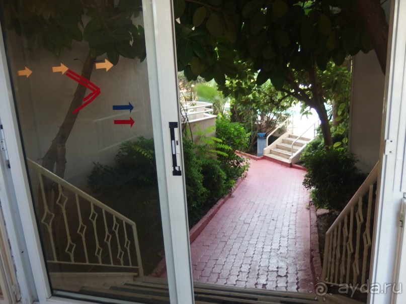вход в отель и сразу через коридор вход на территорию