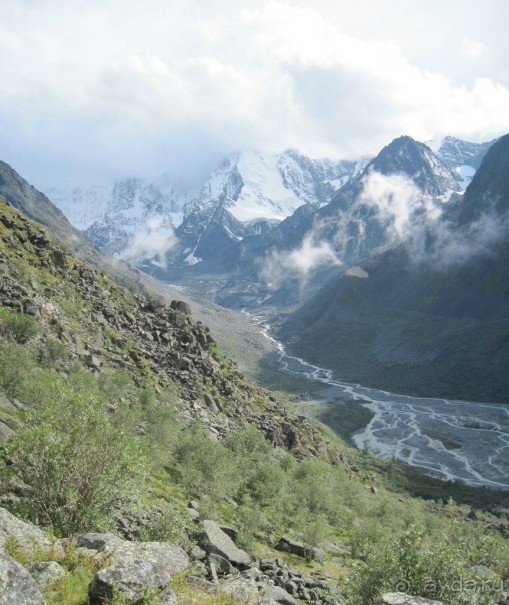 У подножья Аккемского ледника. На горизонте гора Белуха