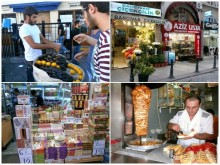 Устрицы на причале в Эминёню. Кондитерская "Уста Азиз"(недалеко от трамвайной остановки Чемберлиташ, где мы покупали сладости, тк они всегда свежие, вкуснющие и не так дороги, где отовариваются туристы.Постоянная "выставка" на тротуаре сладостей продажа оптом. Гораздо дешевле развесных, но и вкус несколько иной, чем у "ручной сборки" в кондитерских. 