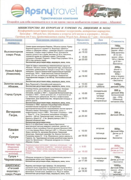 прайс экскурсий